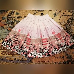 Women's Vintage inspired A-line japan sakura Printed Pleated Flared Midi Skirts